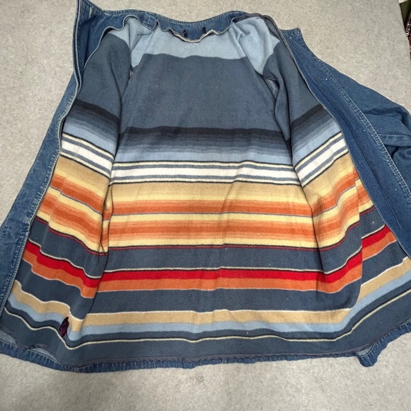 Denim & Co Long Denim Coat 1X Removable rainbow Flannel Lining Button Front barn - Picture 3 of 12